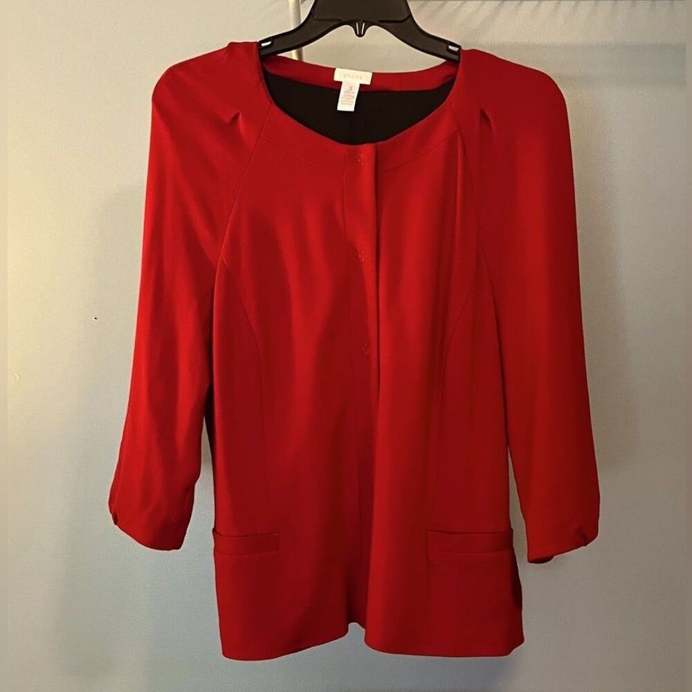 Chico's Rayon Lined Embroidered Snap Closure Pocketed LS Pleated Slv Sz 3 Jacket